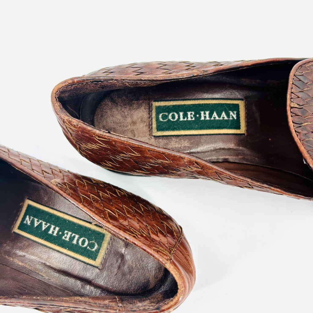 Vintage 80s Cole Haan Brown Woven Leather Loafers Made in Brazil