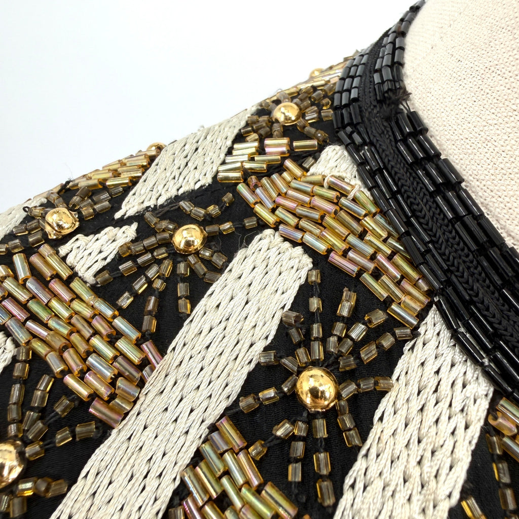 Vintage 90s Niteline Della Roufogali 100% Silk Heavy Beaded Cropped Jacket
