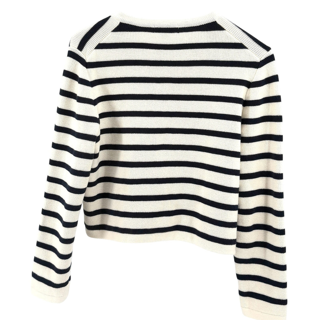 J.Crew Emilie Cream Navy Striped Gold Button 100% Cotton Cardigan Sweater Jacket