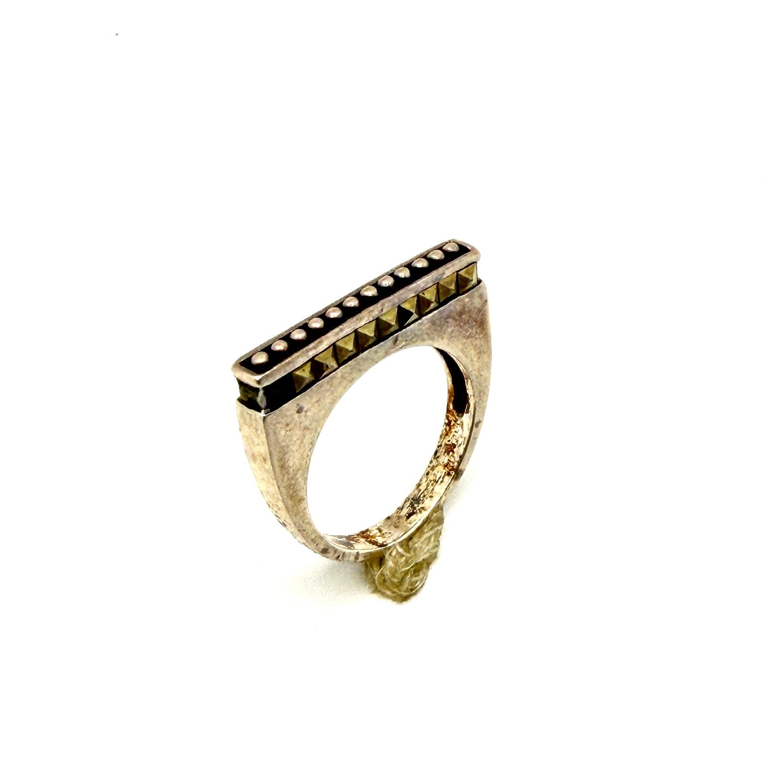 Vintage Sterling Silver Marcasite Geometric Bar Minimalist Statement Ring