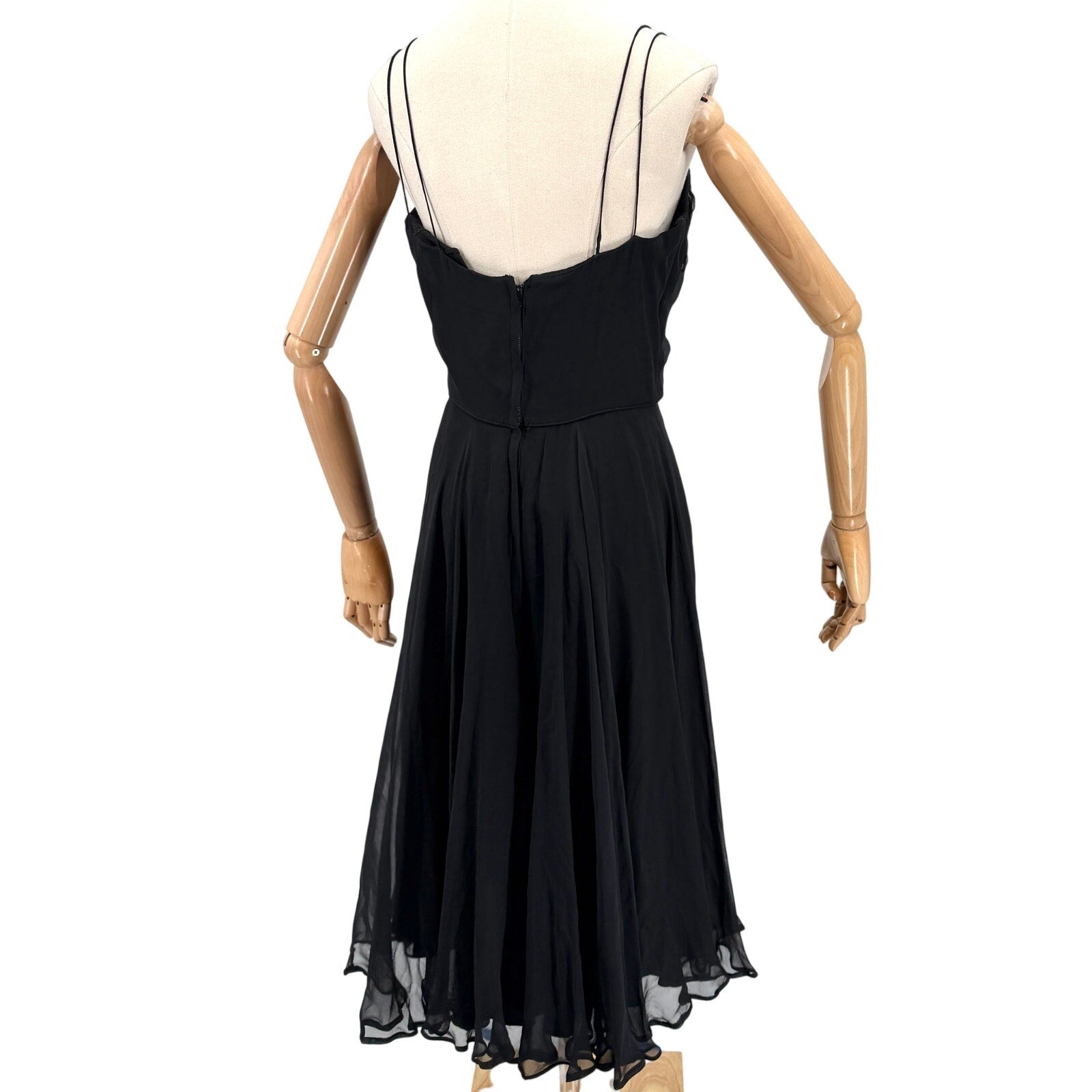Vintage 50s Black 100% Silk Chiffon Ruched Bodice Stays Cocktail Dress