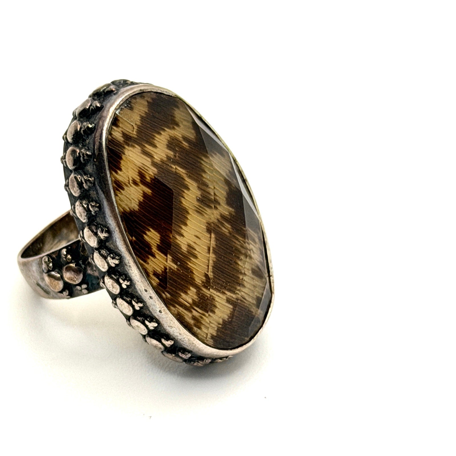 Vintage 90s Amy Kahn Russell Sterling Silver Faceted Quartz Statement Ring