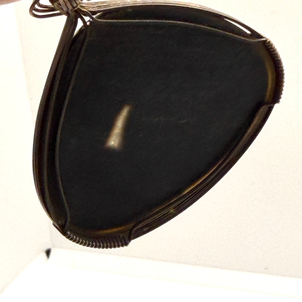Vintage 90s Black Onyx Druzy Sterling Silver Wire Wrap Trillion Pendant