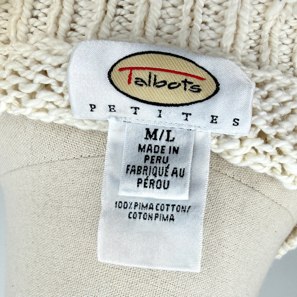 Vintage Y2K Talbots Ivory Pima Cotton Fringe Trim Poncho Sweater