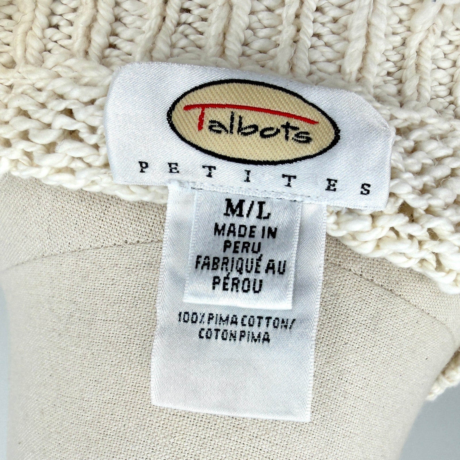 Vintage Y2K Talbots Ivory Pima Cotton Fringe Trim Poncho Sweater