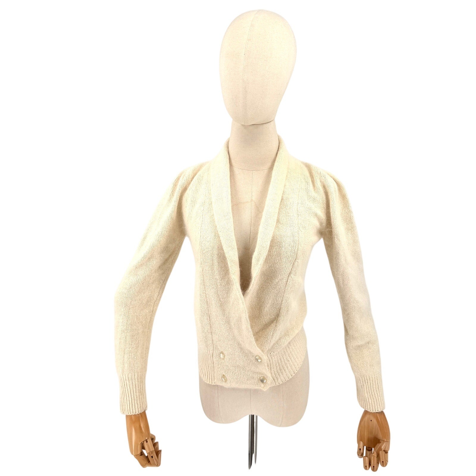 Vintage 80s Casual Corner Cream Knit Preppy Double Breasted Cardigan Sweater