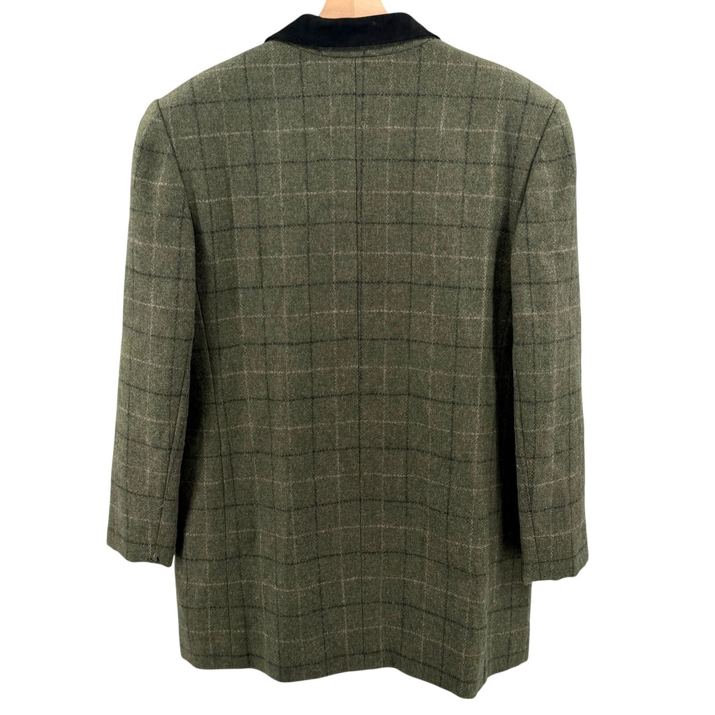 Vintage 90s Harve Benard Green Oversized 100% Wool Genuine Suede Trim Blazer