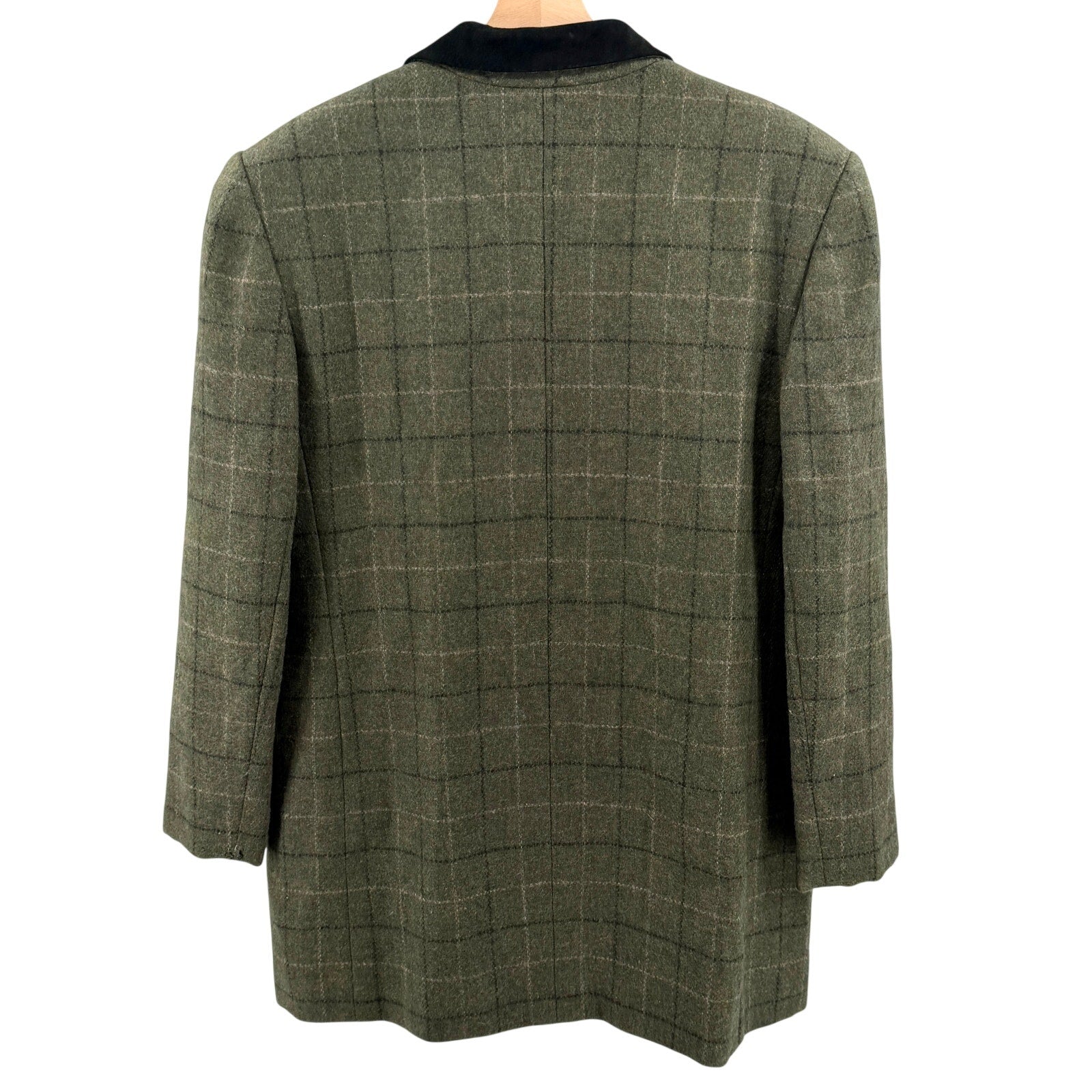 Vintage 90s Harve Benard Green Oversized 100% Wool Genuine Suede Trim Blazer
