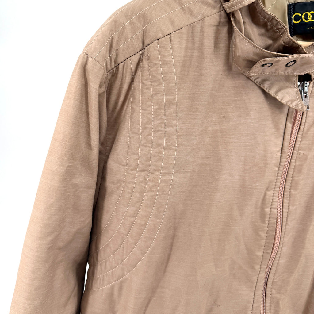 Vintage 80s Cooper Tan Cafe Racer Full Zip Quilted Lined Bomber Jacket