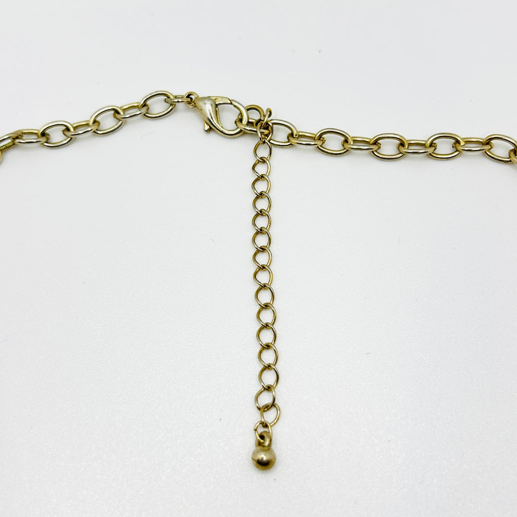 Y2k Yellow Gold Rhinestone Crystal Chain Link Bib Glam Bling Costume Necklace