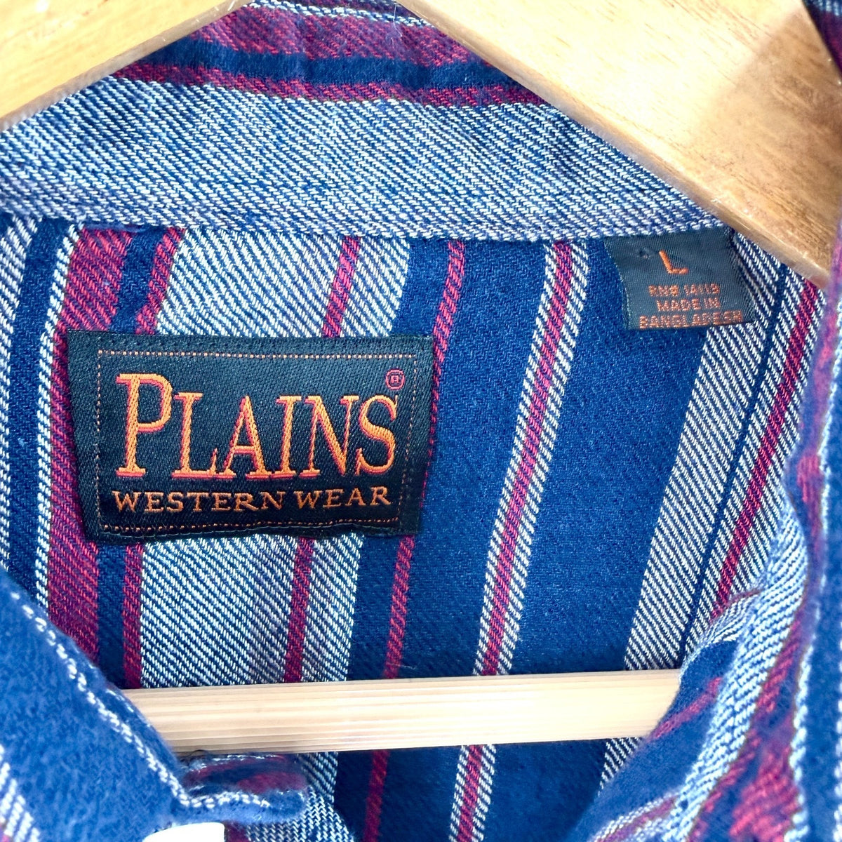 Plains Western Wear Navy Striped 100% Cotton Pearl Snap Flannel Shirt