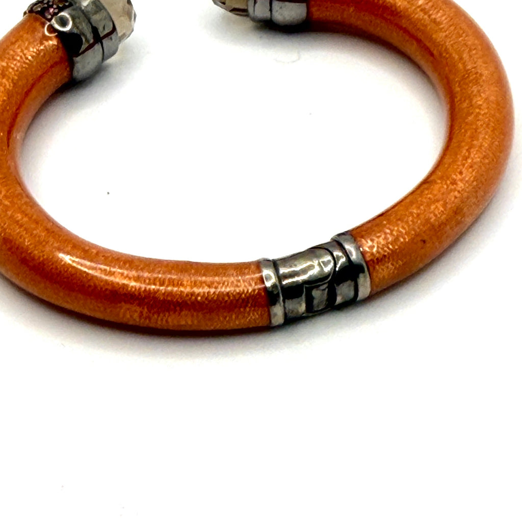 Metallic Orange Smoky Crystal Pavé Spring Hinge Bypass Cuff Bracelet
