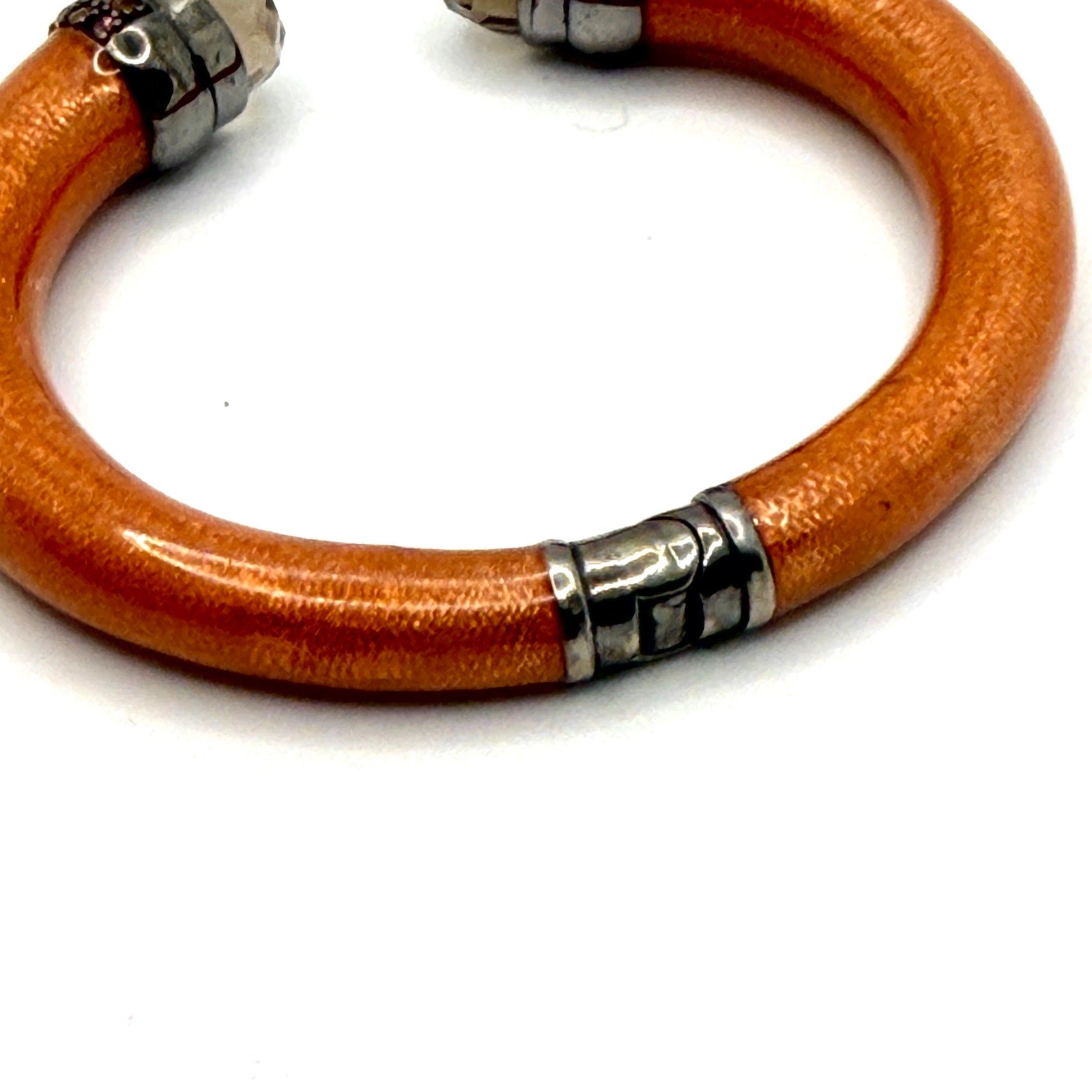 Metallic Orange Smoky Crystal Pavé Spring Hinge Bypass Cuff Bracelet