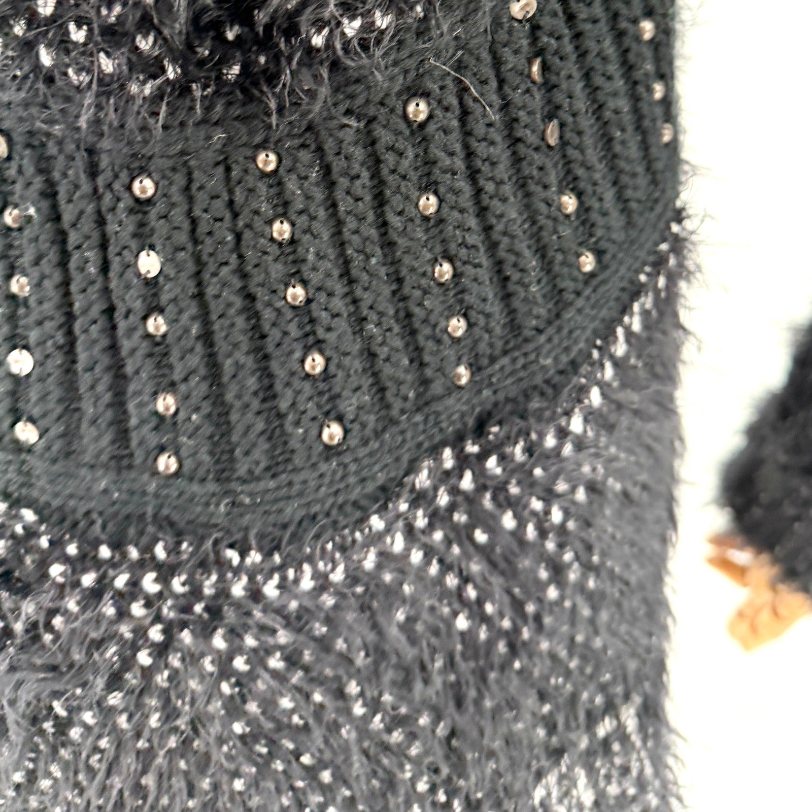 Vintage Y2K Alberto Makali Black White Studded Eyelash Knit Cardigan