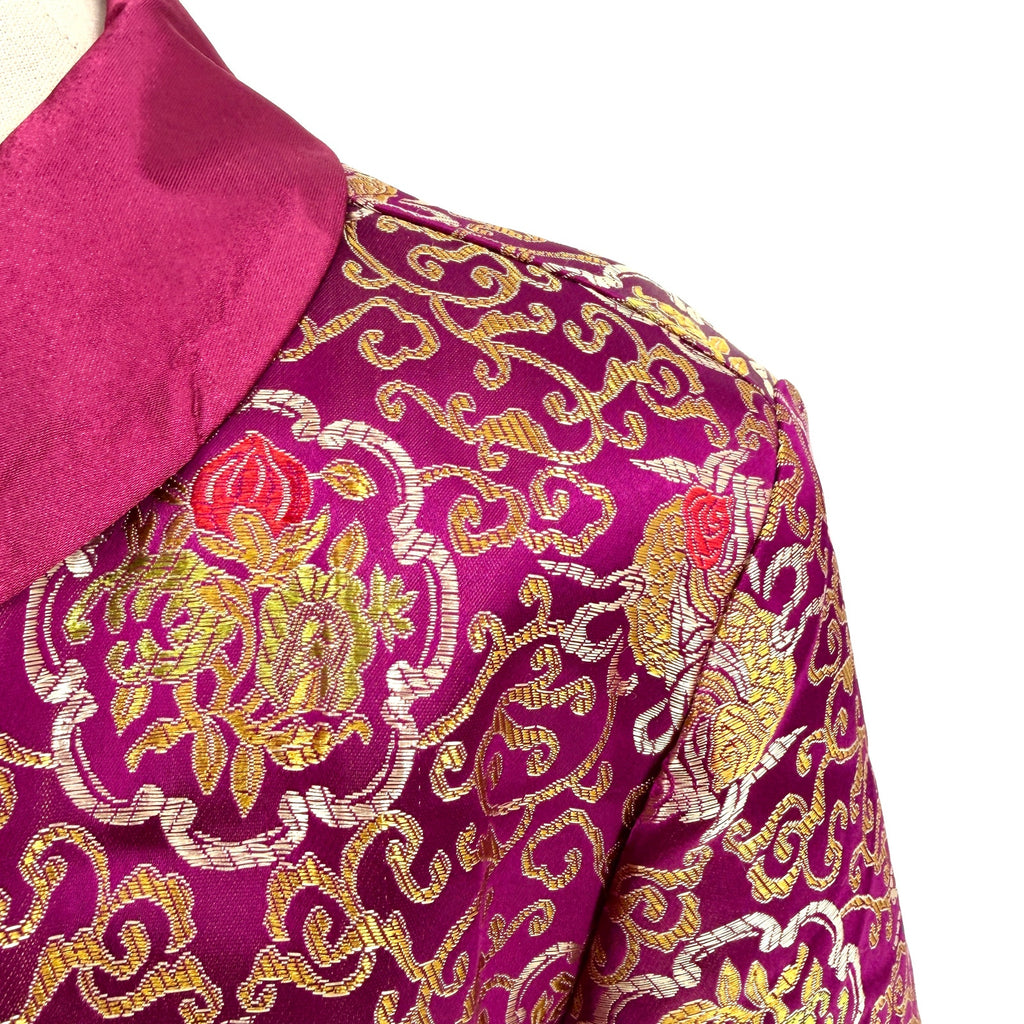 Vintage 90s Purple and Gold Satin Floral Chinese Frog Closure Jacket