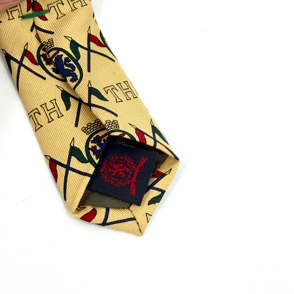 Vintage 90s Tommy Hilfiger Maroon Beige 100% Silk Nautical Flag Crest Necktie