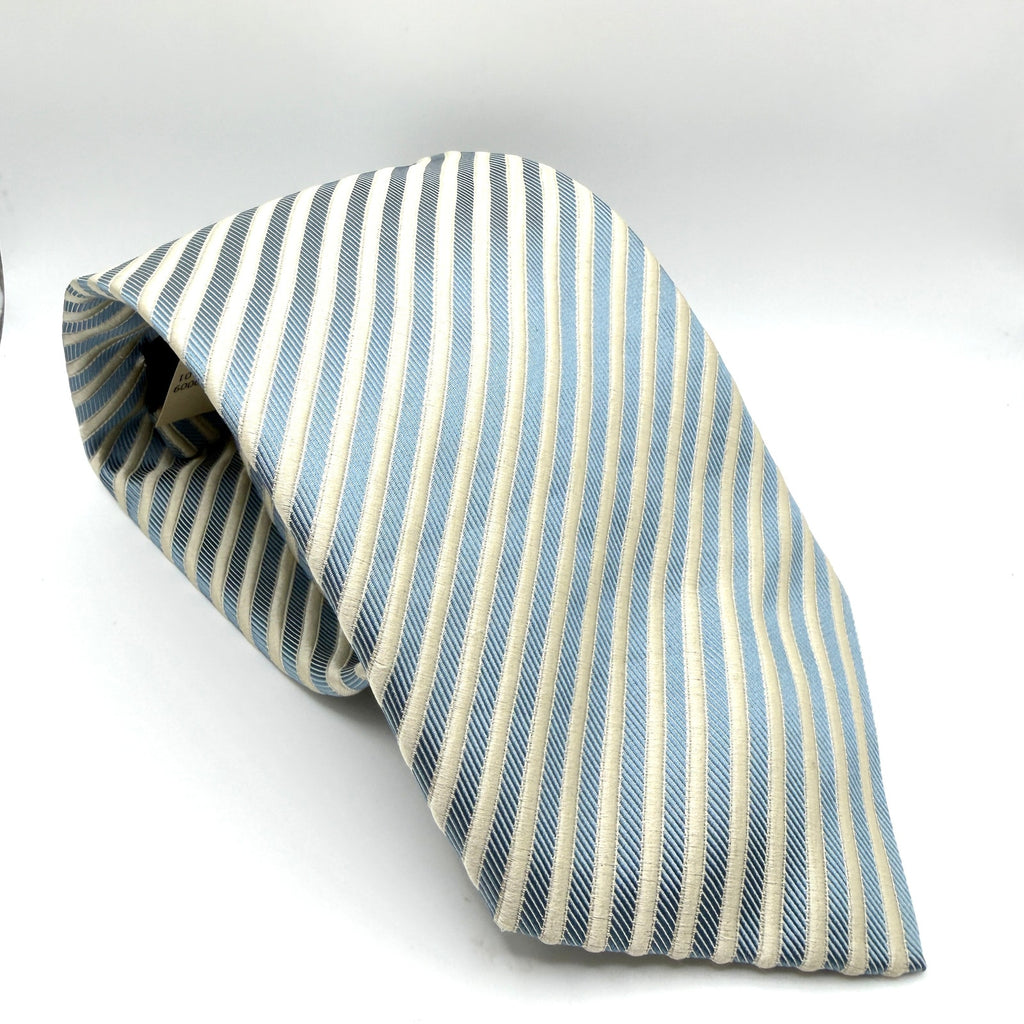 Vintage 90s Bernini 100% Silk Blue Cream Striped Necktie NWT