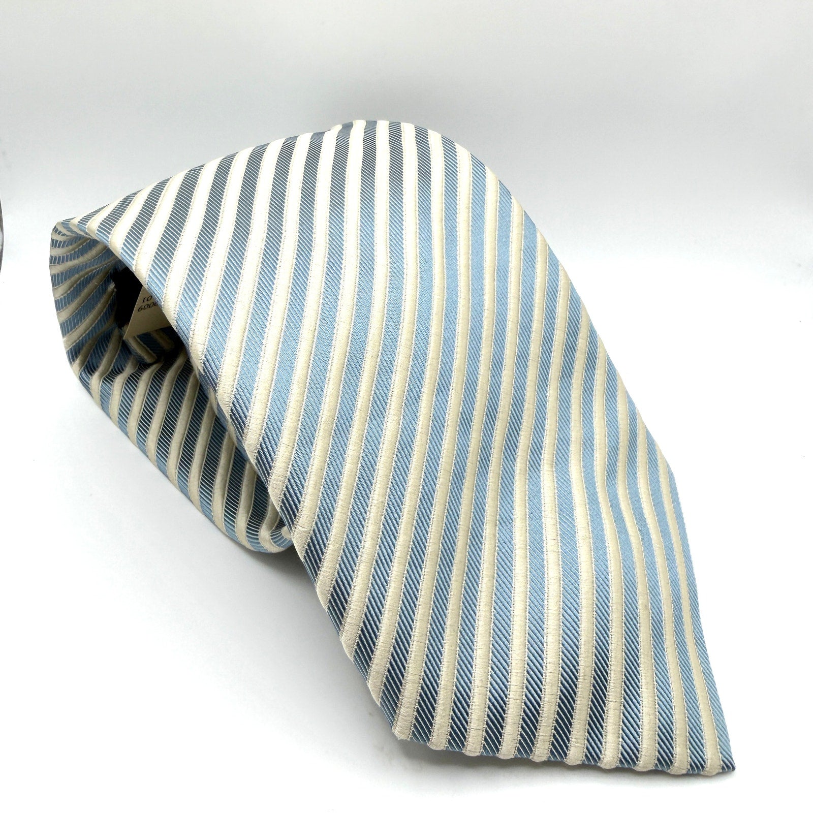 Vintage 90s Bernini 100% Silk Blue Cream Striped Necktie NWT