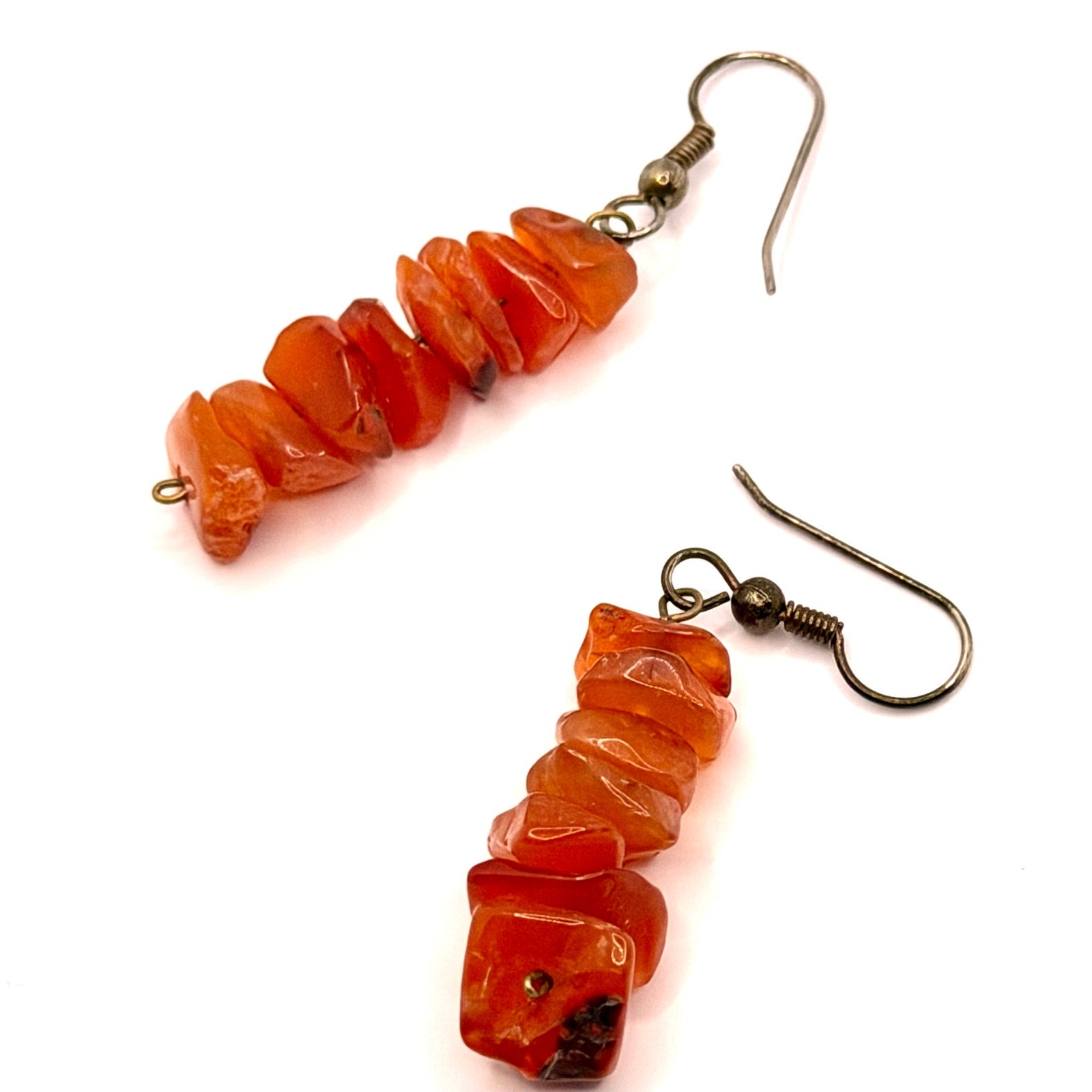 Vintage 90s Orange Carnelian Boho Chunky Stone Drop Earrings