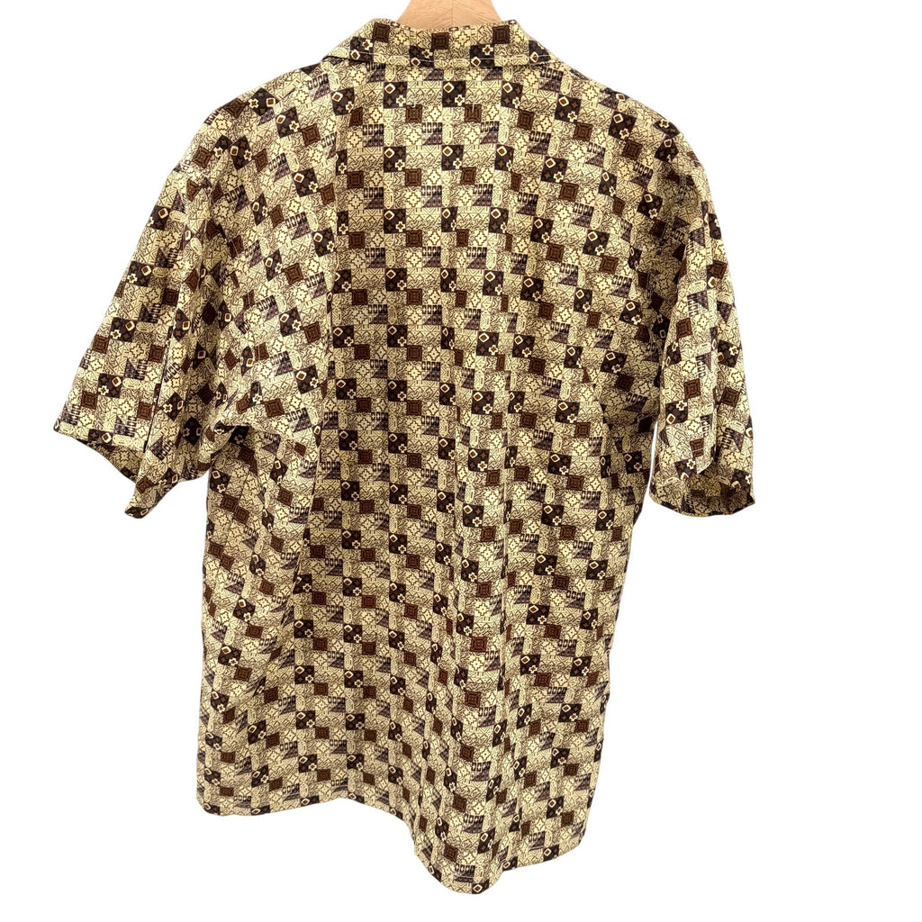 Vintage 90s Paolo Luigi Brown Geometric Short Sleeve Button Up Shirt
