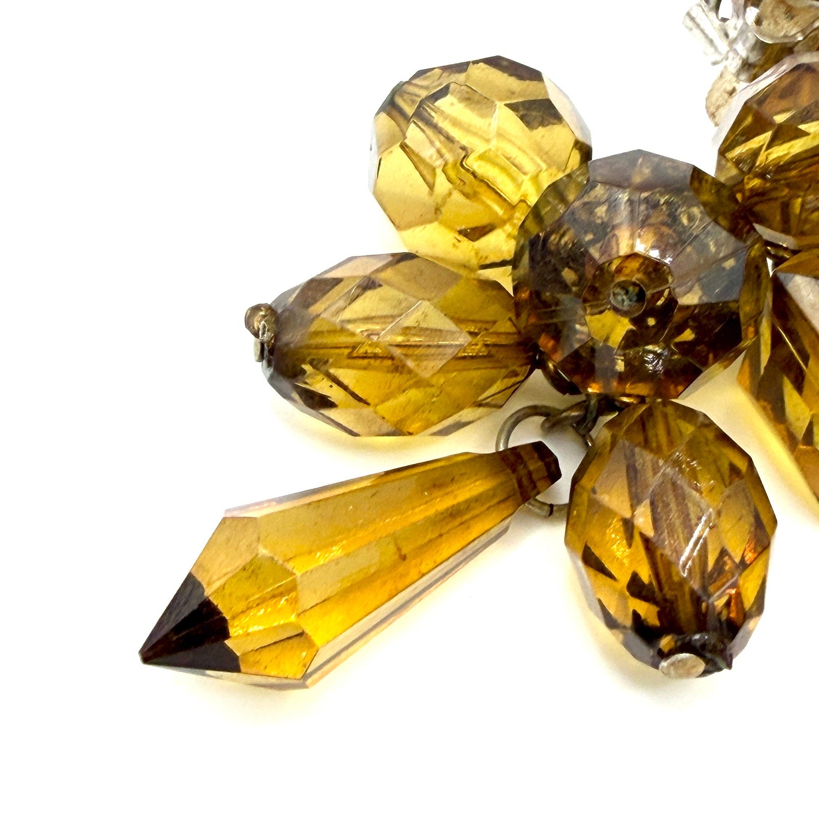 Vintage 80s Amber Lucite Massive Cluster Cascade Statement Clip On Earrings