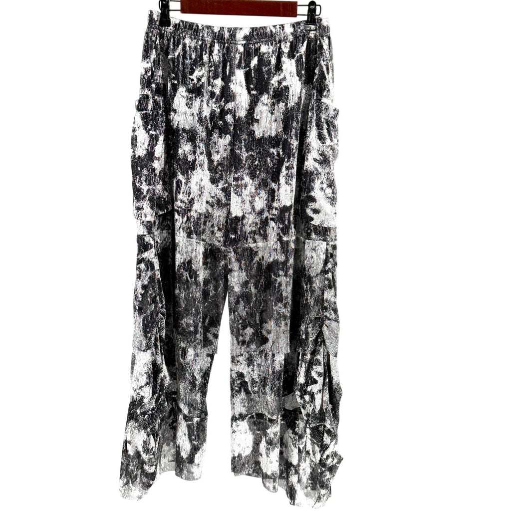 Vintage Y2K Samuel Dong Black Silver Maximalist Tiered Wide Leg Cropped Pants