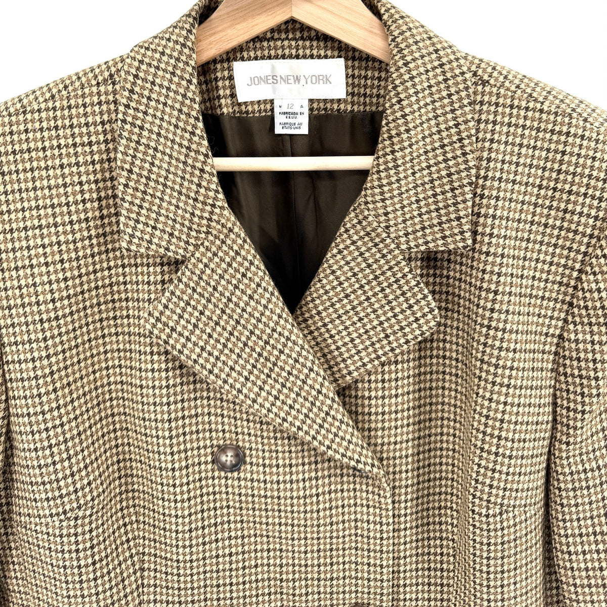 Vintage 90s Jones New York Brown Worsted Wool Tailored Double Breasted Blazer