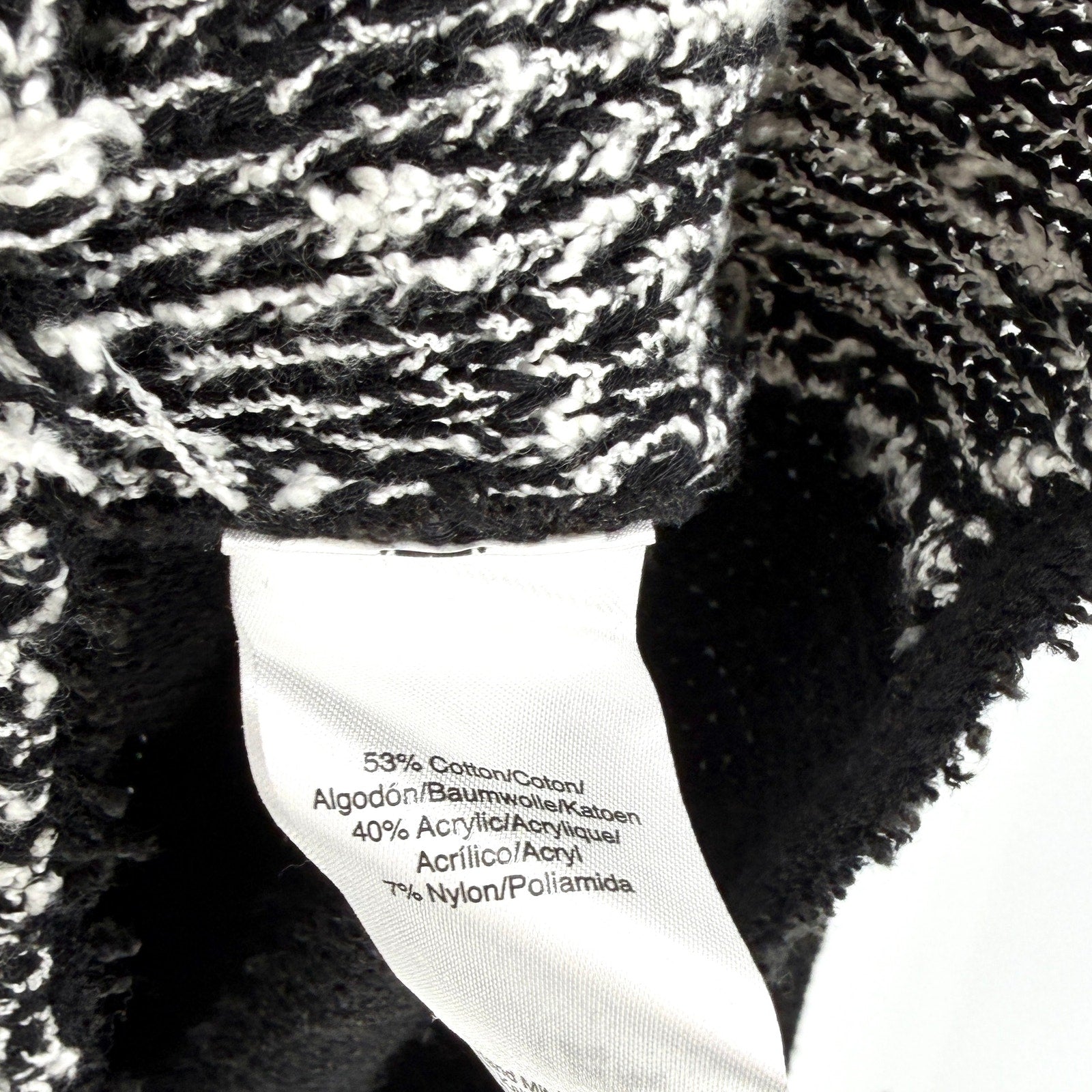 Donna Karan New York Black White Tweed Colorblock Cardigan Sweater