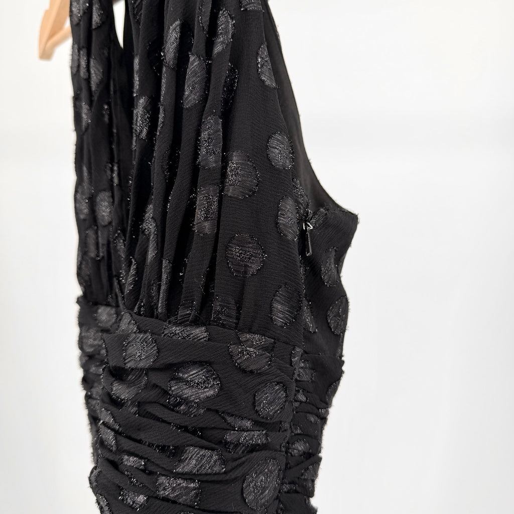 Evan-Picone Black Glitter Polka Dot Sleeveless Cocktail Dress