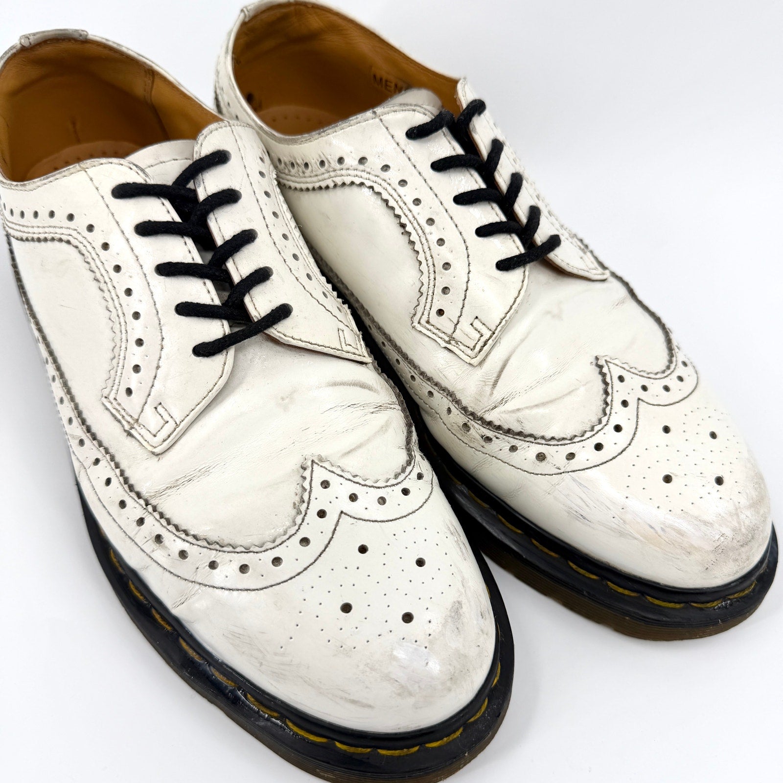 Dr. Martens White Genuine Leather 3989 Wingtip Brogue Shoes