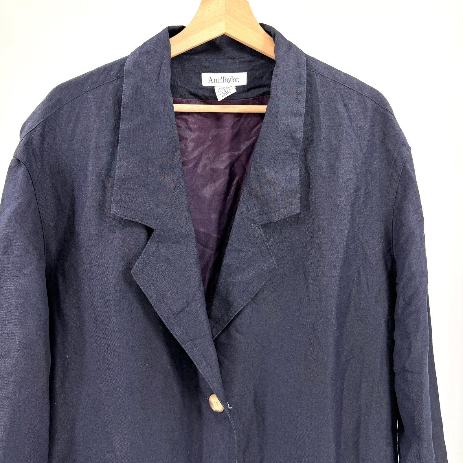 Vintage 90s Ann Taylor Navy Linen Rayon Blend Maxi Duster Coat