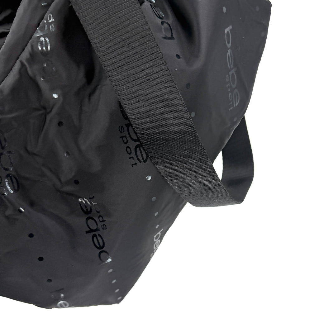 Vintage Y2K Bebe Sport Black Satin Logo Print Bungee Backpack