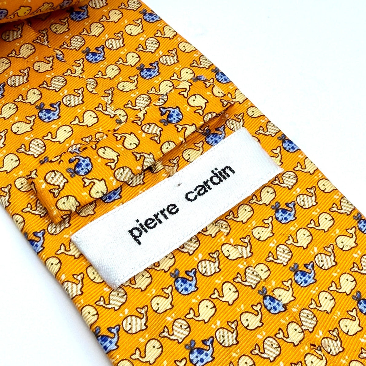 Pierre Cardin Yellow 100% Silk Whale Novelty Print Tie