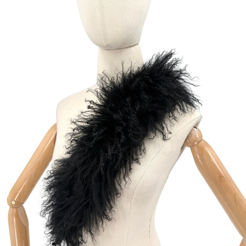 Vintage Y2K Unbranded Black Genuine Sheepskin Shaggy Curly Fur Collar Wrap Scarf