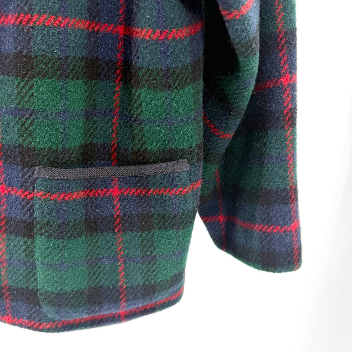 Vintage 90s Talbots Green Blue Tartan Wool Shawl Collar Jacket