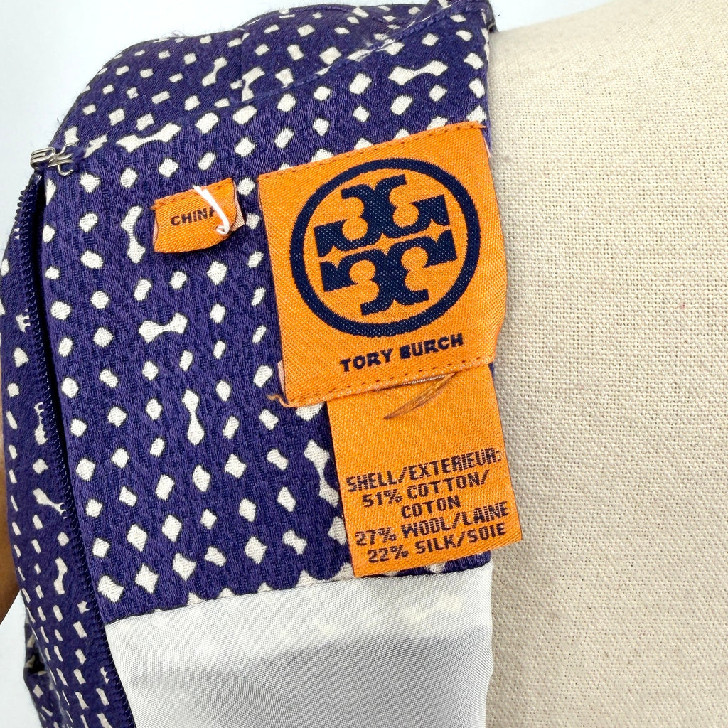 Tory Burch Purple Geometric Mod Sleeveless Pockets Mini Dress