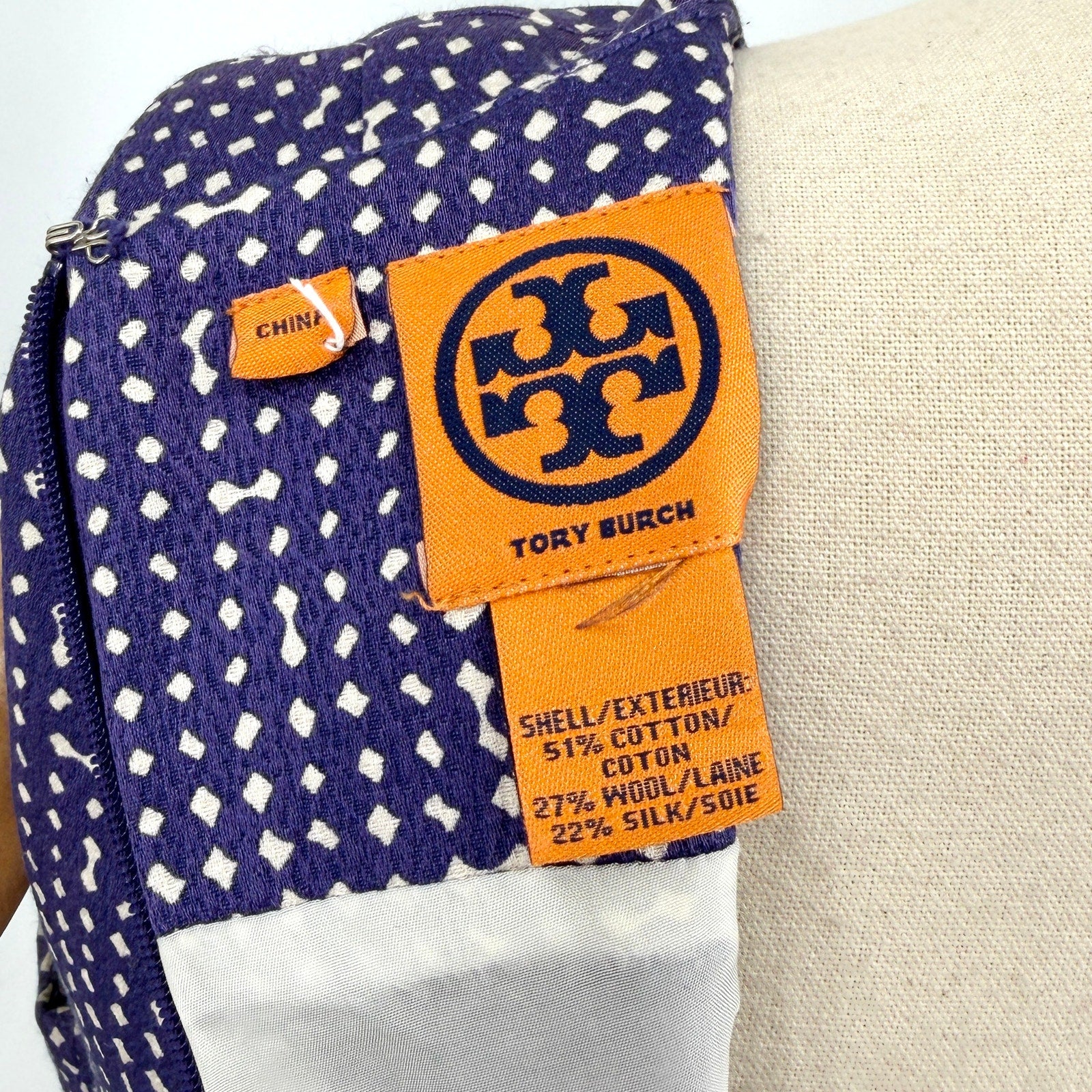 Tory Burch Purple Geometric Mod Sleeveless Pockets Mini Dress