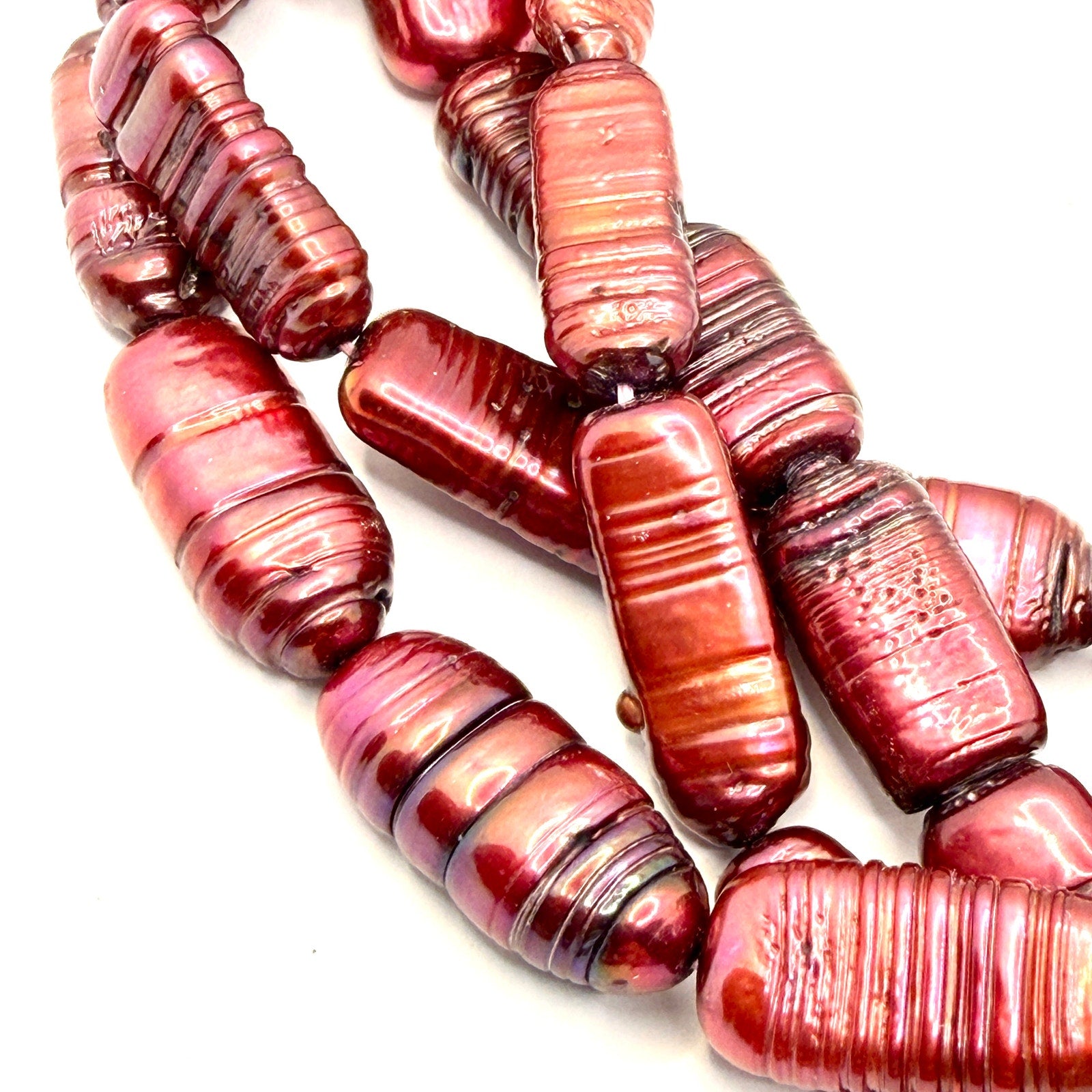 Vintage 90s Stamped Sterling Silver Red Pearl Multi Strand Necklace