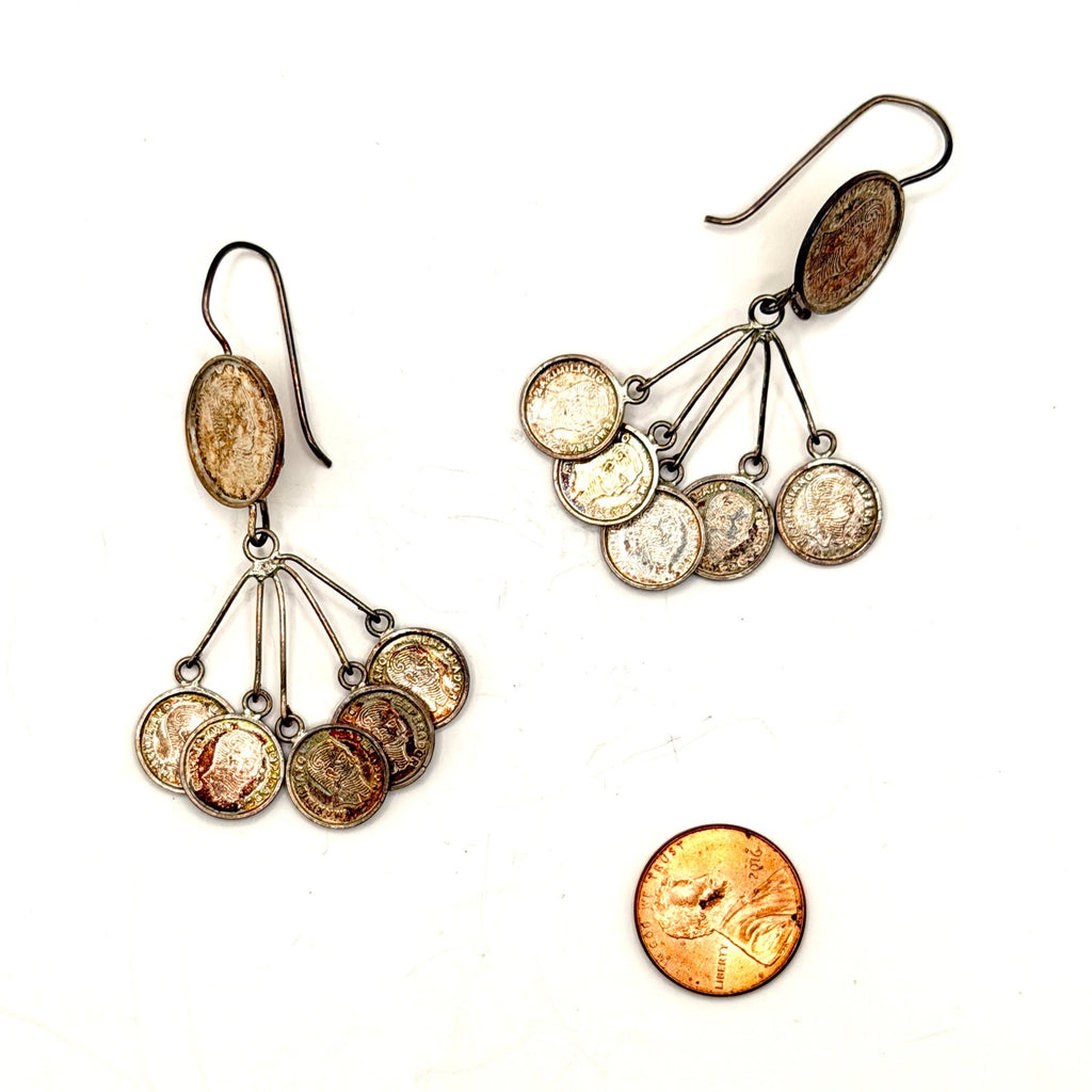 Vintage 90s Sterling Silver Maximiliano Emperador Coin Chandelier Earrings
