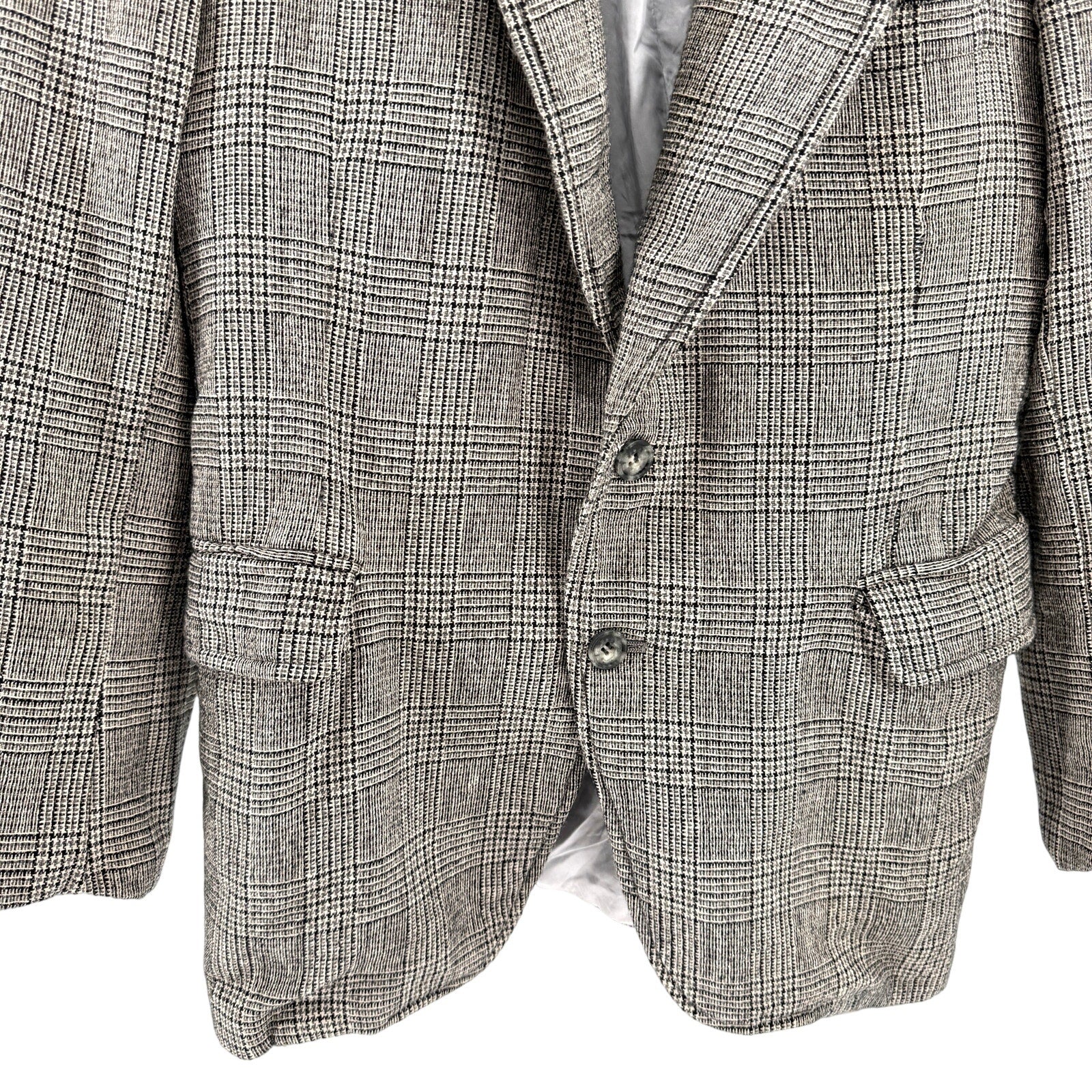 Vintage 80s Paul Stuart Tan Black Check Preppy Sharp Tailoring Blazer Jacket