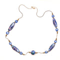 Vintage 90s Blue Glass Lampwork Floral Hand Blown Necklace