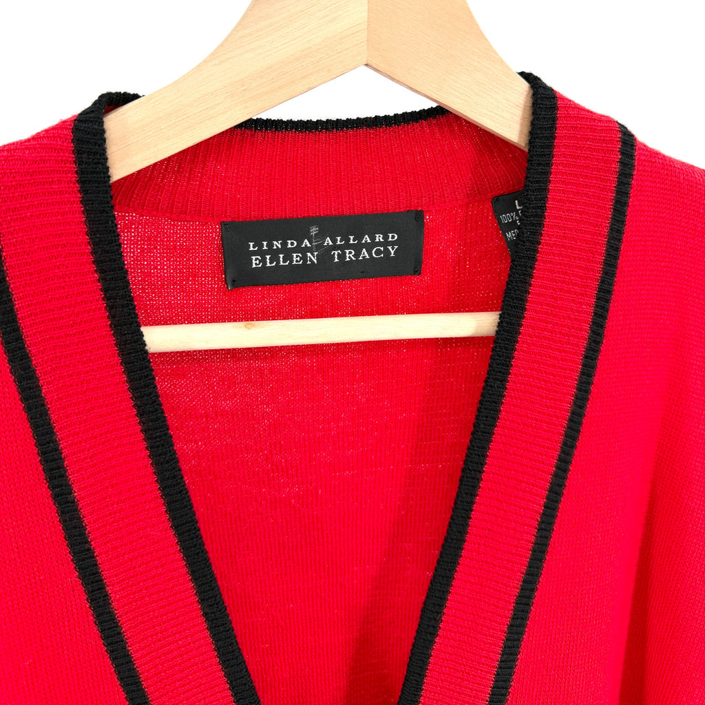 Vintage 90s Linda Allard Ellen Tracy Red 100% Wool Cardigan Sweater
