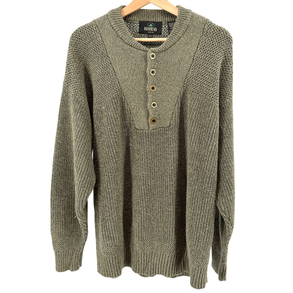 Vintage 90s RedHead Olive Green Waffle Knit Henley Sweater