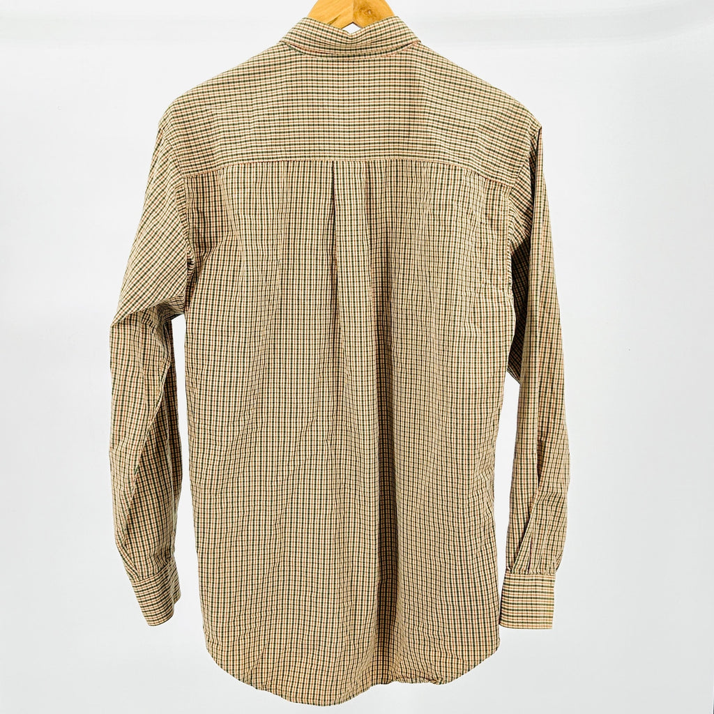 Vintage 90s L.L.Bean Tan Green Red 100% Cotton Check Button-Down Shirt