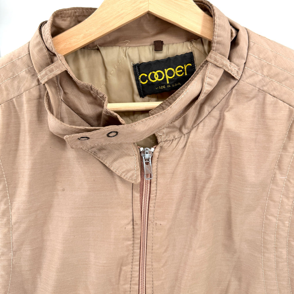 Vintage 80s Cooper Tan Cafe Racer Full Zip Quilted Lined Bomber Jacket