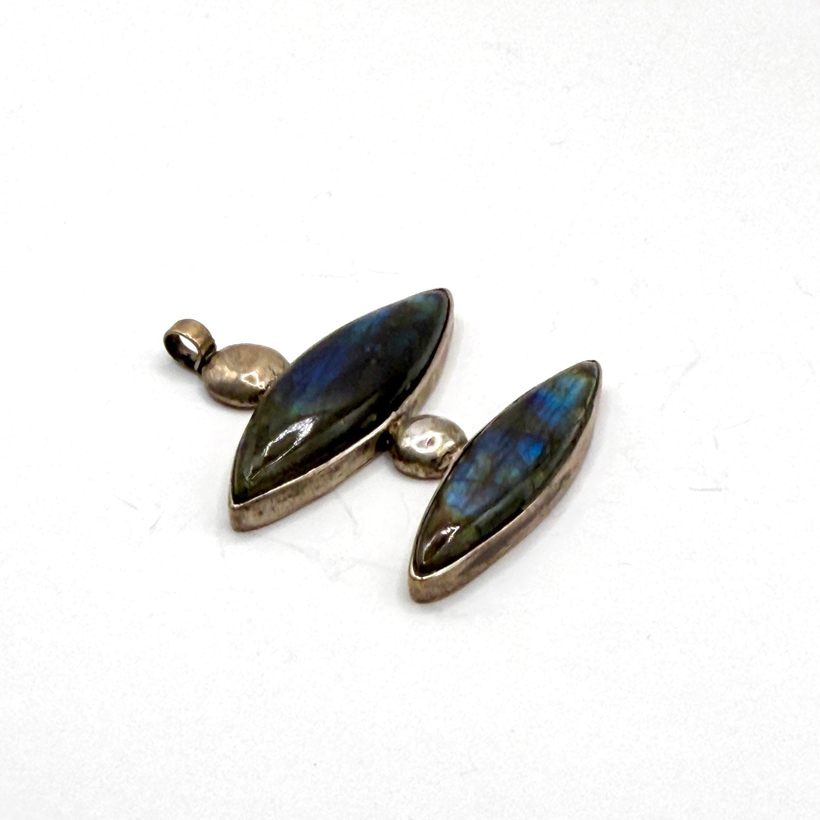 Vintage 90s Sterling Silver Stamped Blue Labradorite Statement Pendant