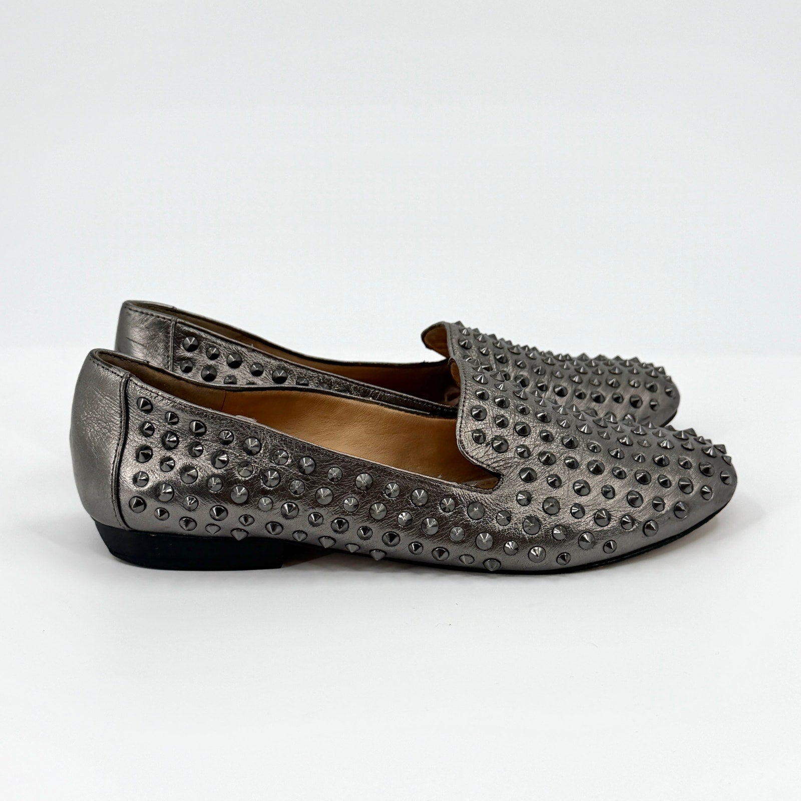 Kenneth Cole Gunmetal Silver Studded Leather Hard Time Loafers