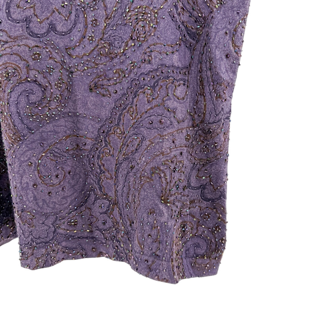 Vintage Y2K Double D Ranch Purple Beaded Paisley Sleeveless Sweater Knit Top