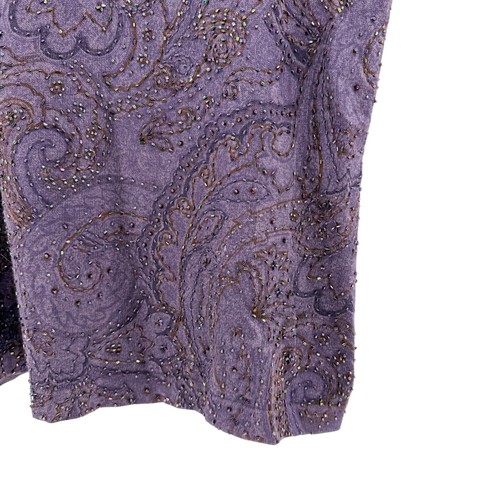 Vintage Y2K Double D Ranch Purple Beaded Paisley Sleeveless Sweater Knit Top