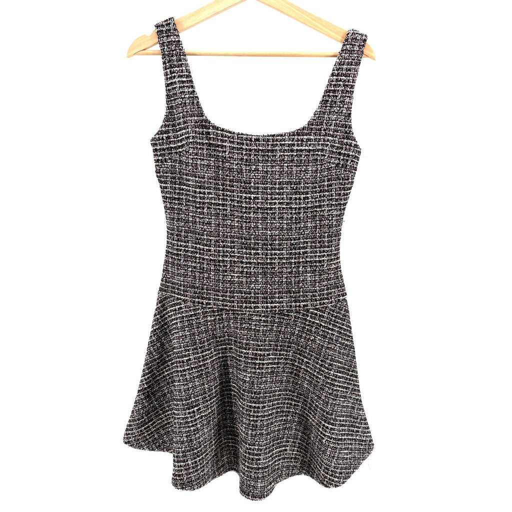 Aqua Black and Pink Tweed Metallic Fit and Flare Mini Dress